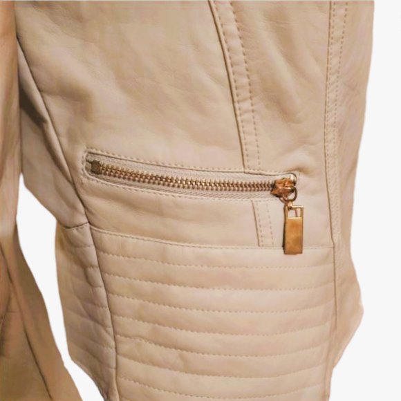 LAURA LANE BEIGE FAUX LEATHER ZIP JACKET WITH ZIP FRONT POCKETS SIZE L NWT - Picture 4 of 13